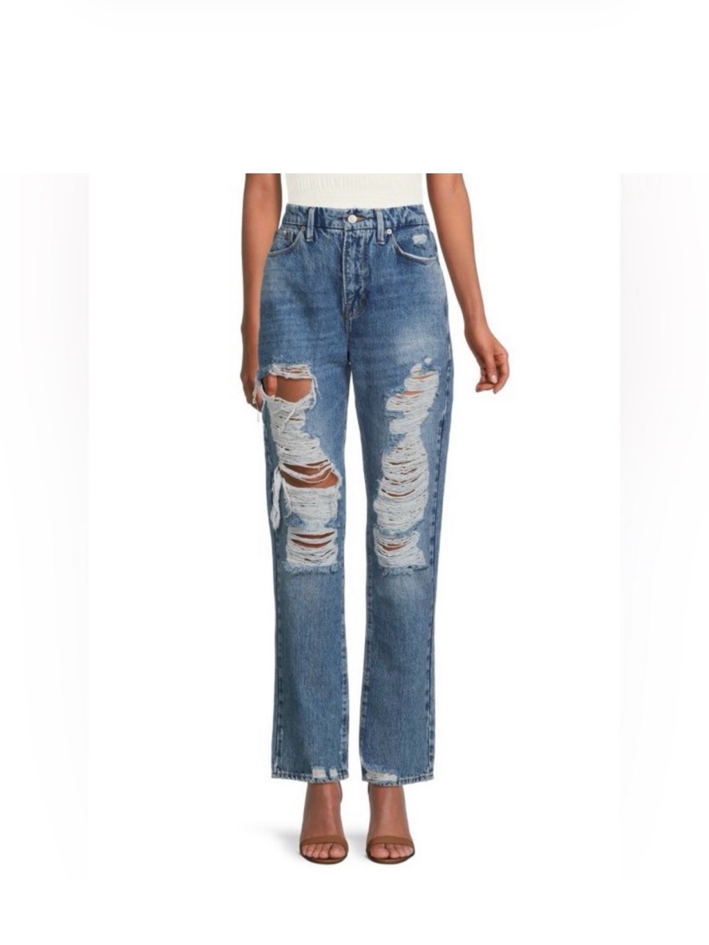 Nwt Good American Good Boy Distressed Straight Leg Jeans Size 4/27